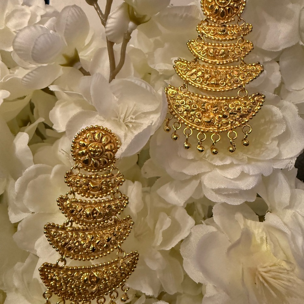 Elegant Gold Tiered Earrings - Picture 3 of 9